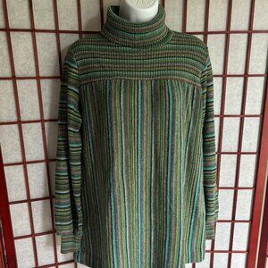 Great Times 1970s Green Striped Long Sleeve Turtleneck Shirt